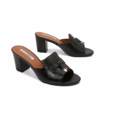 Casual leather heeled slide...