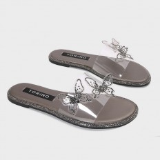 ZX3190  نعال فلات شفاف مزين...