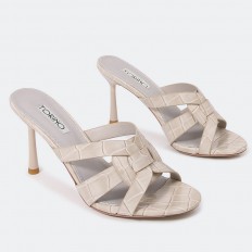 Medium heel slippers in...